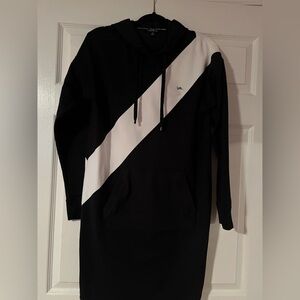 LAUREN RALPH LAUREN Women's Black Multi Stretch Cotton Knit Hooded Sport Dress